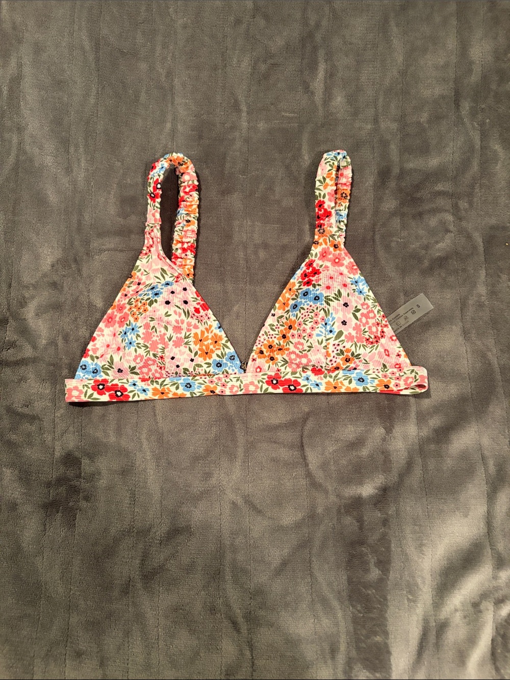 Topshop Floral Triangle Bralette - White Base with Red, Blue & Yellow Flowers